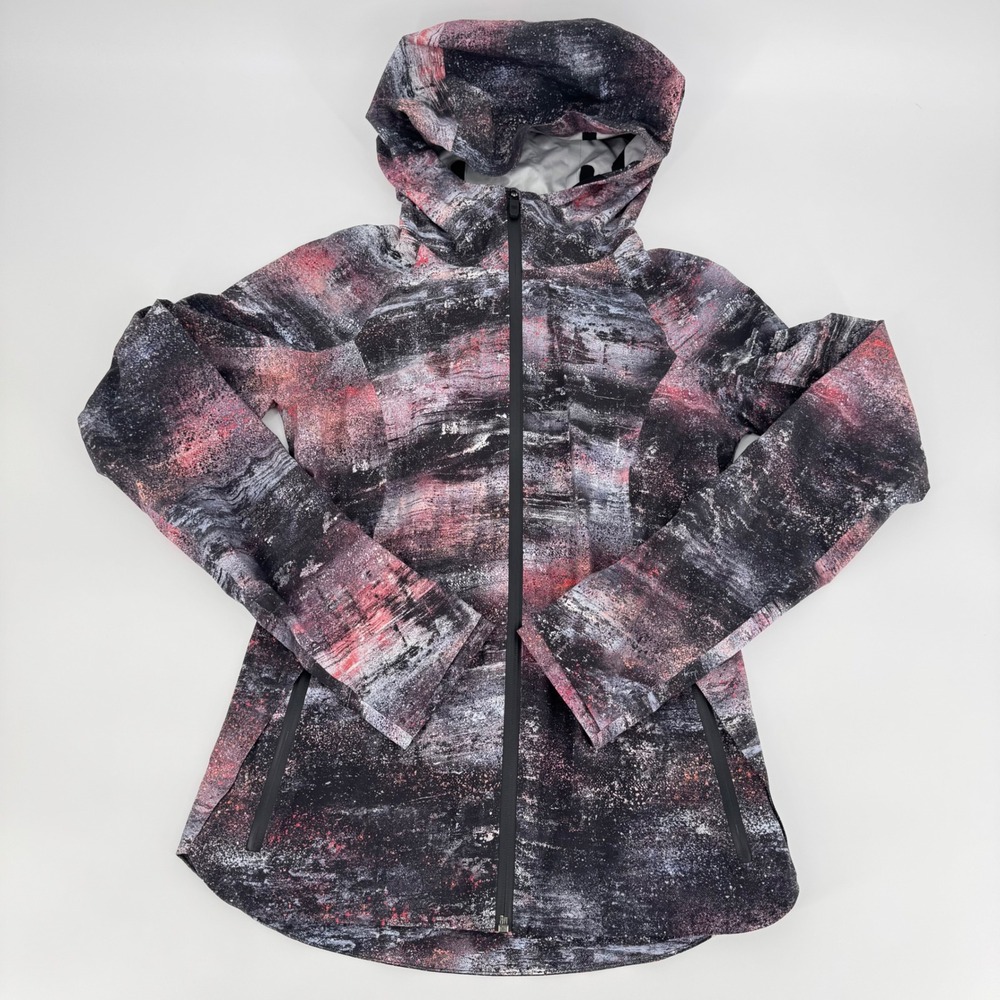 Lululemon Womens Hooded Jacket Size 2 Multicolor‎ Print Full Zip Water Resistant